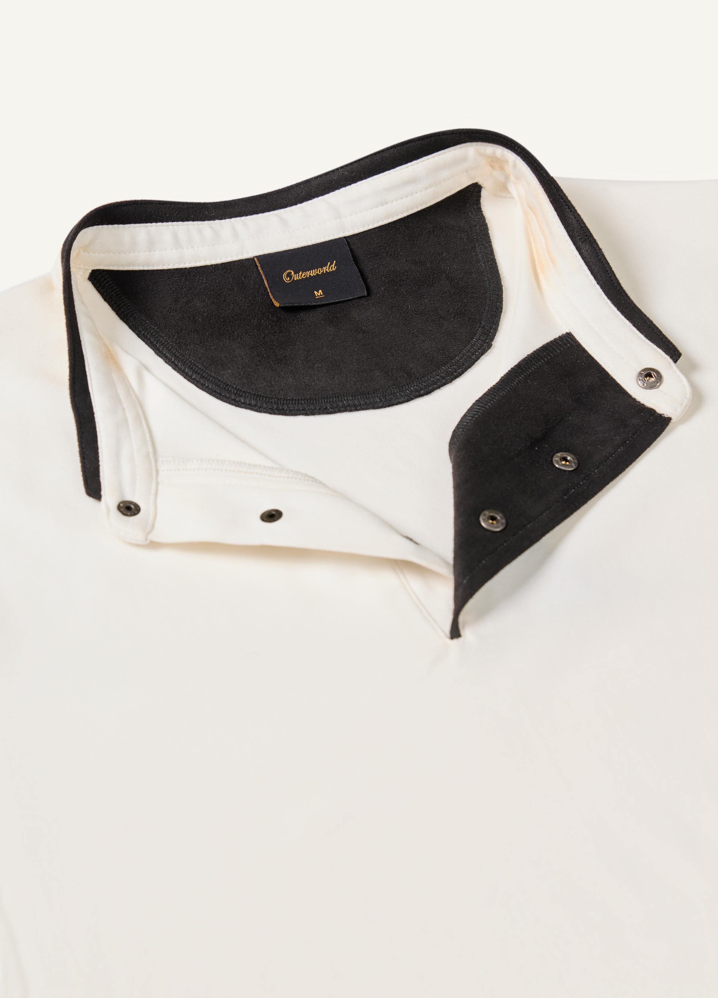 Serenity White Suede-Detail Band Collar Shirt