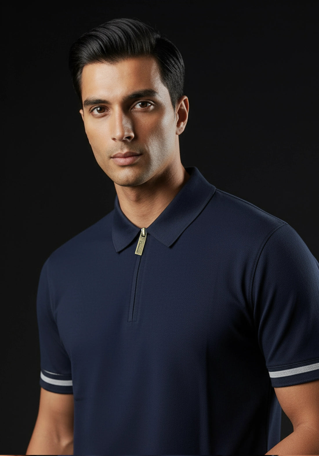 Classic Collar Blue Zipper Polo