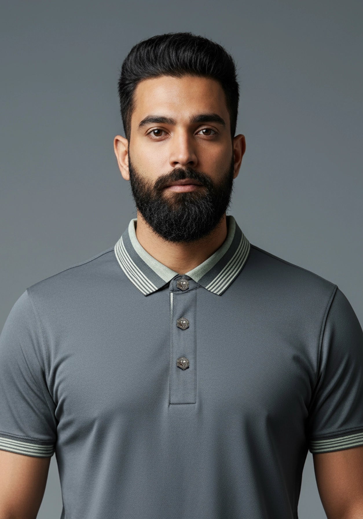 The Axis Metallic Button Polo Grey