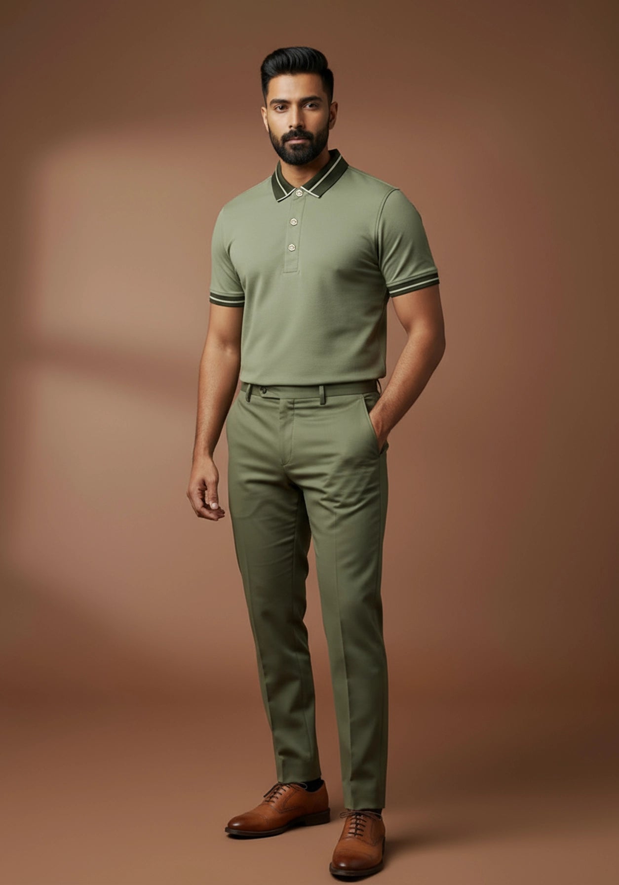 The Lume Signature Metal Button Polo – Olive