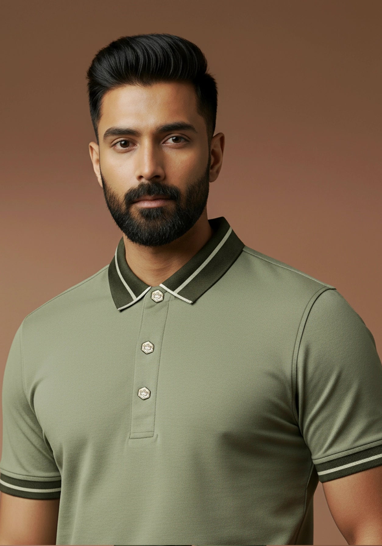 The Lume Signature Metal Button Polo – Olive